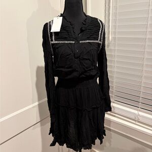 Dear John NWT black dress button up embroidered
